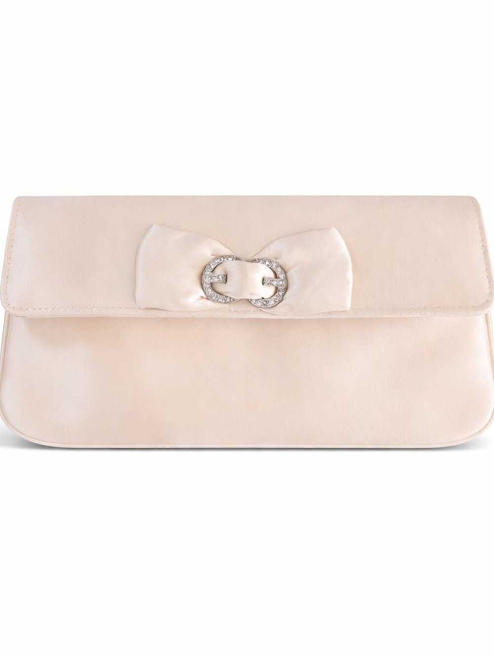 Neiman Marcus Cream Satin Bow Clutch with Crystal Buckle